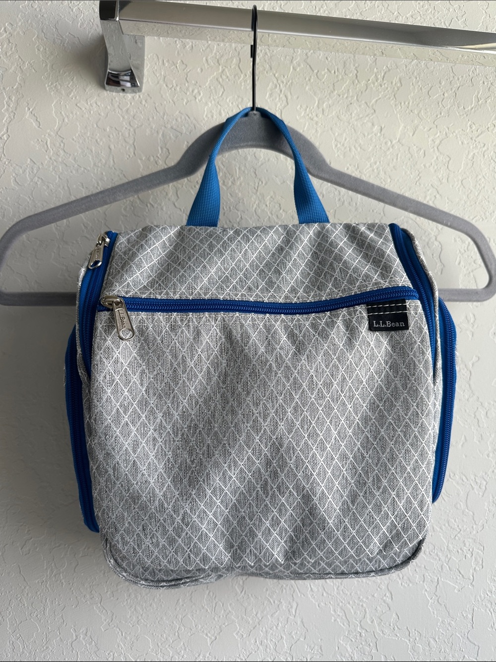 L.L. Bean Light Gray and Blue Hanging Toiletry  bag
